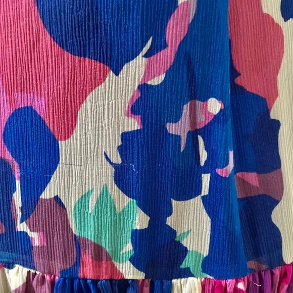 Diane Von Furstenberg Floral Vibrant Pink & Blue Printed Silk Chiffon Dress - Picture 7 of 10